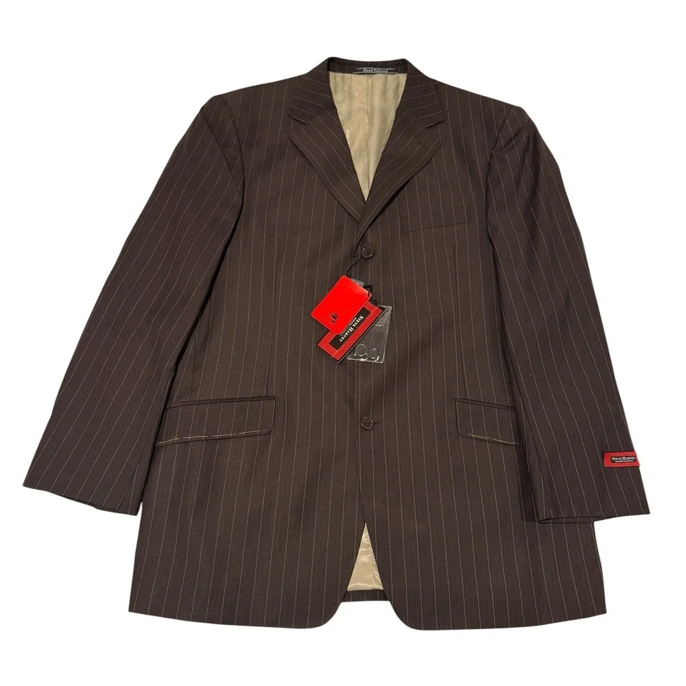 NWT Steve Harvey Modern Classics Striped Blazer 44R Super 120s Merino Wool
